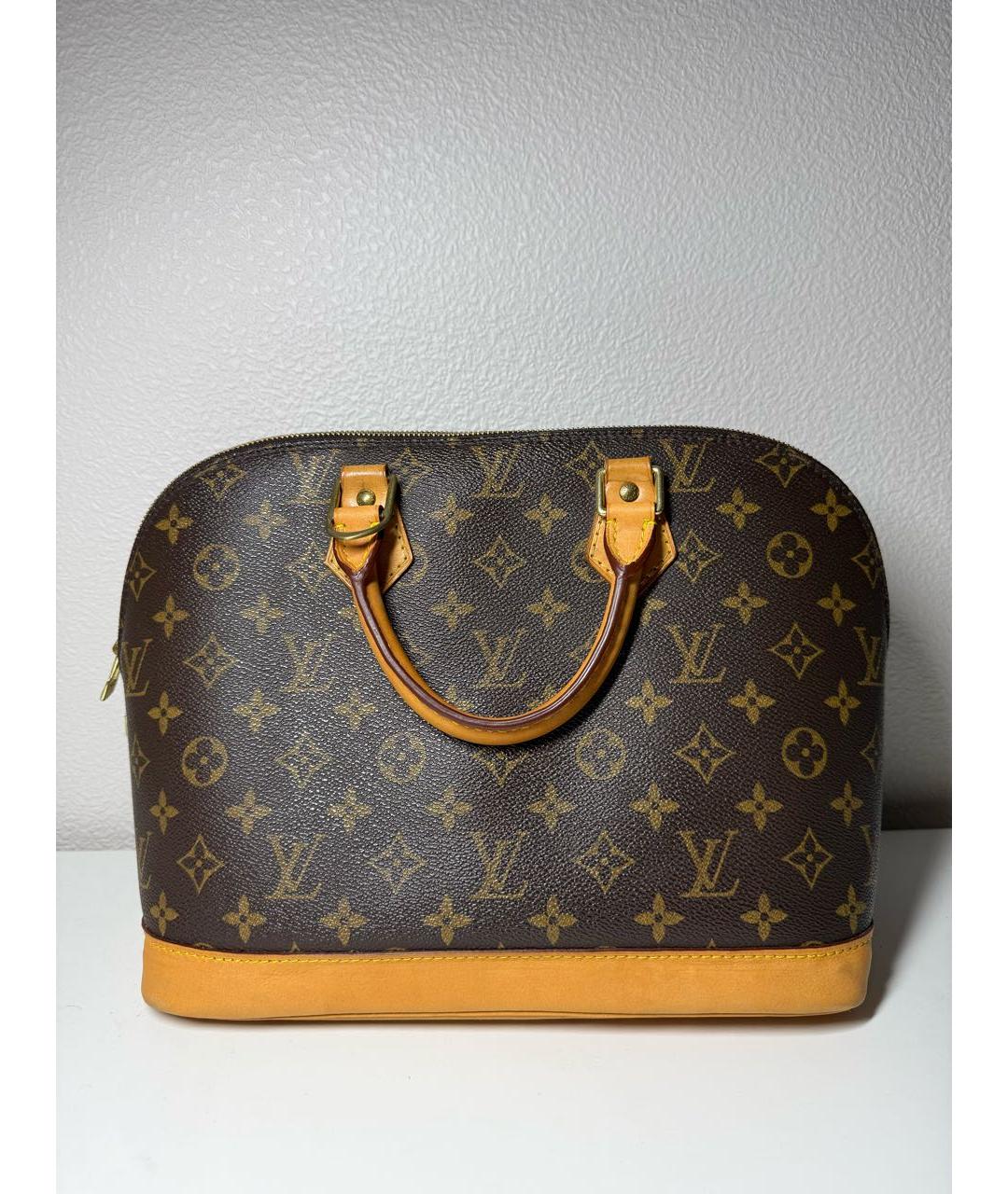 LOUIS VUITTON Коричневая кожаная сумка с короткими ручками, фото 3