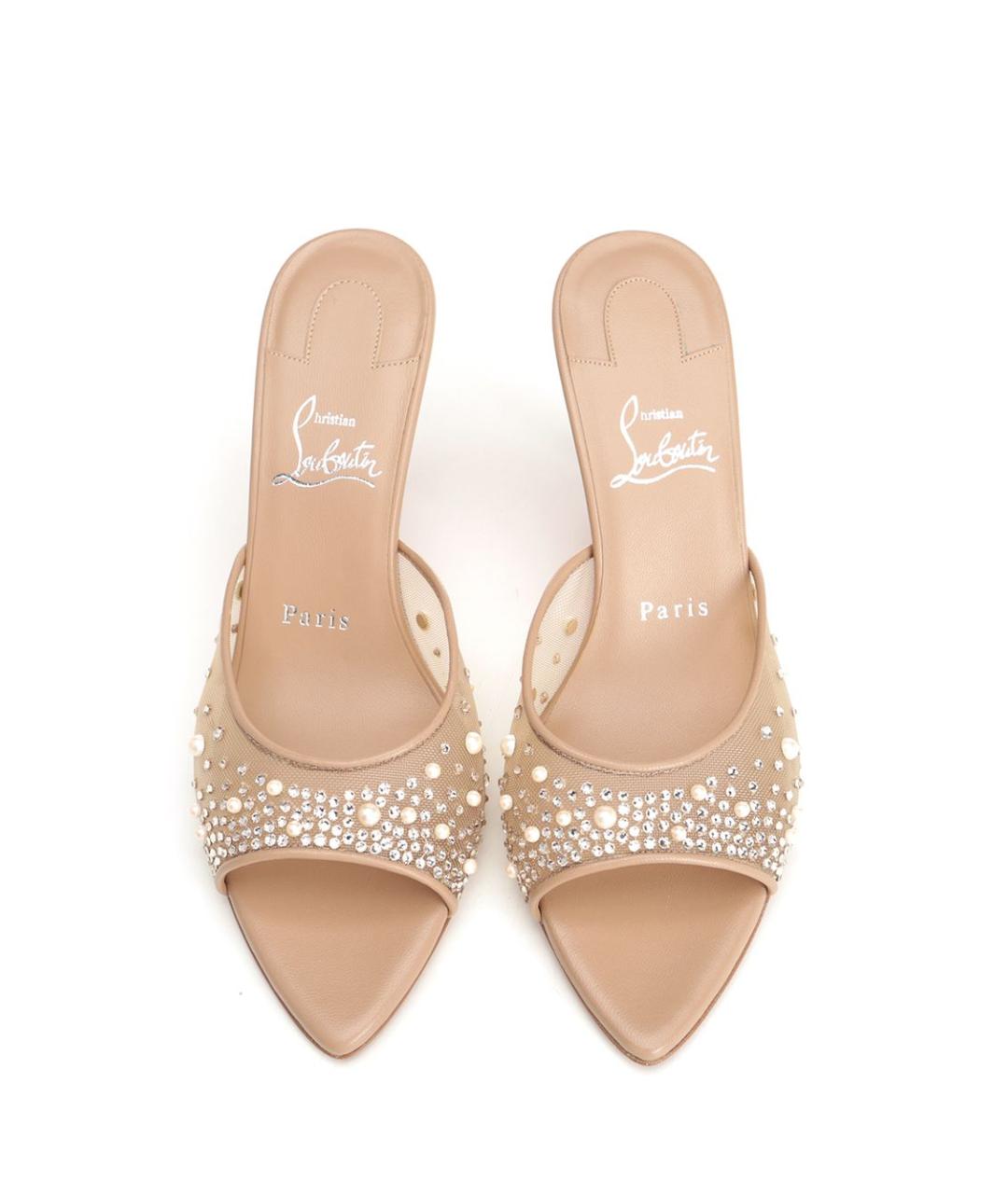 CHRISTIAN LOUBOUTIN Бежевые текстильные мюли, фото 5