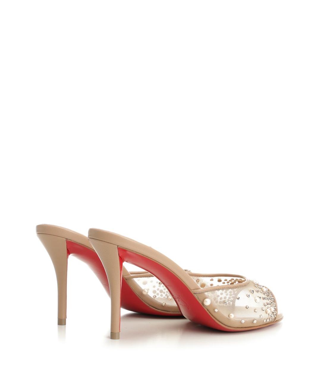 CHRISTIAN LOUBOUTIN Бежевые текстильные мюли, фото 3