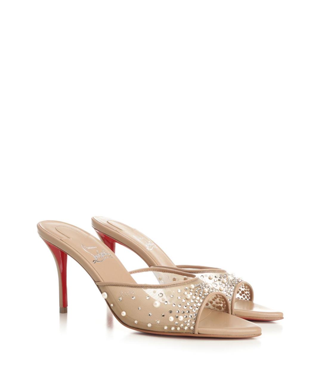 CHRISTIAN LOUBOUTIN Бежевые текстильные мюли, фото 2
