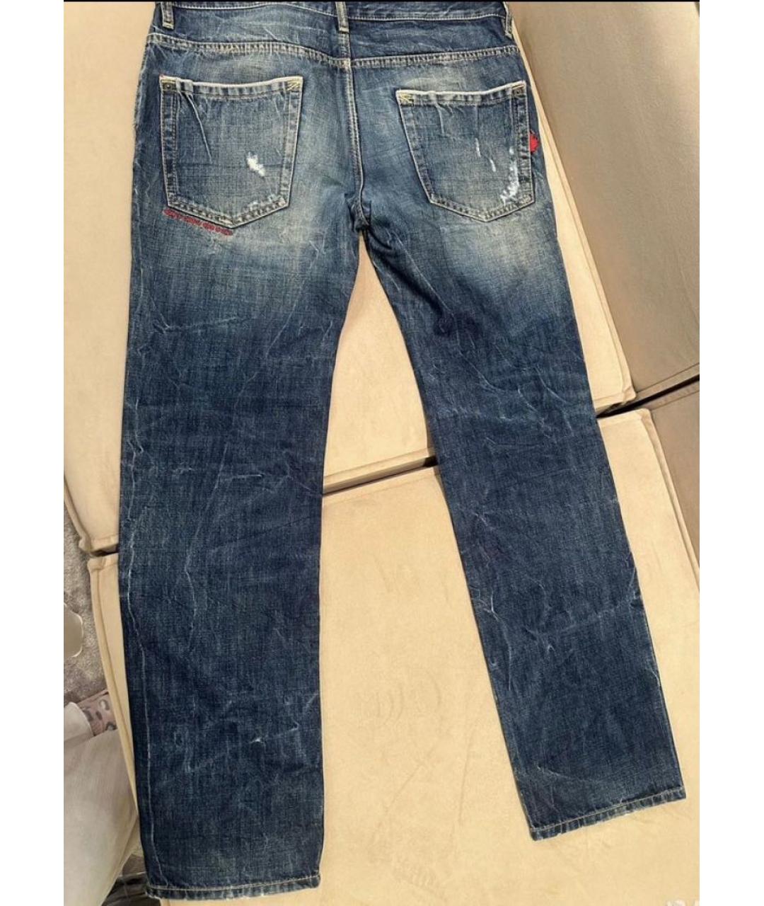 DSQUARED2 Синие хлопковые прямые джинсы, фото 2