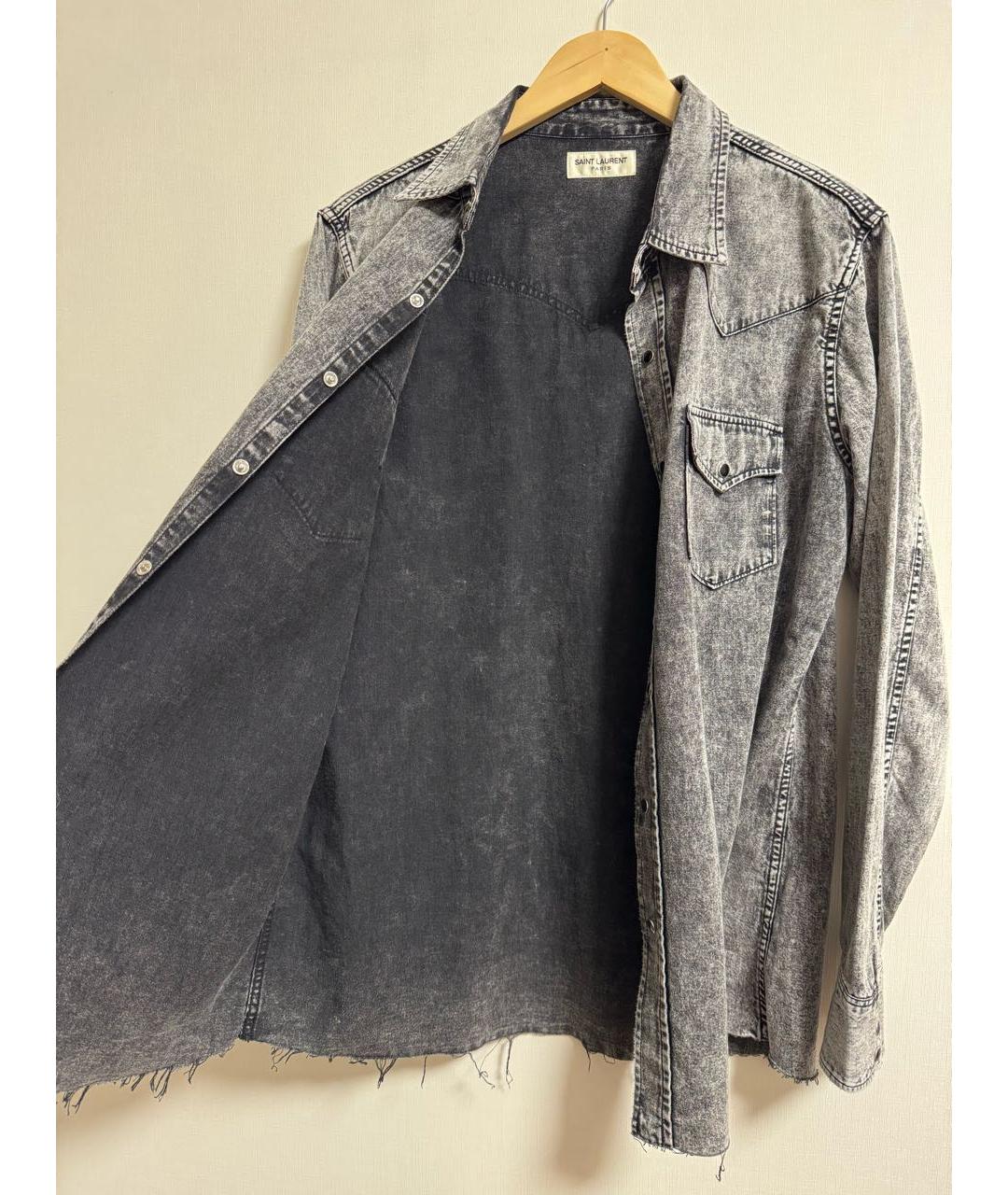 SAINT LAURENT Антрацитовая хлопковая кэжуал рубашка, фото 7