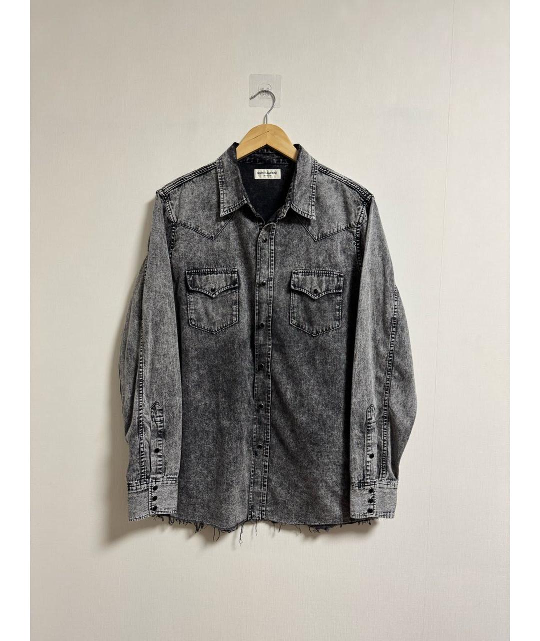 SAINT LAURENT Антрацитовая хлопковая кэжуал рубашка, фото 9
