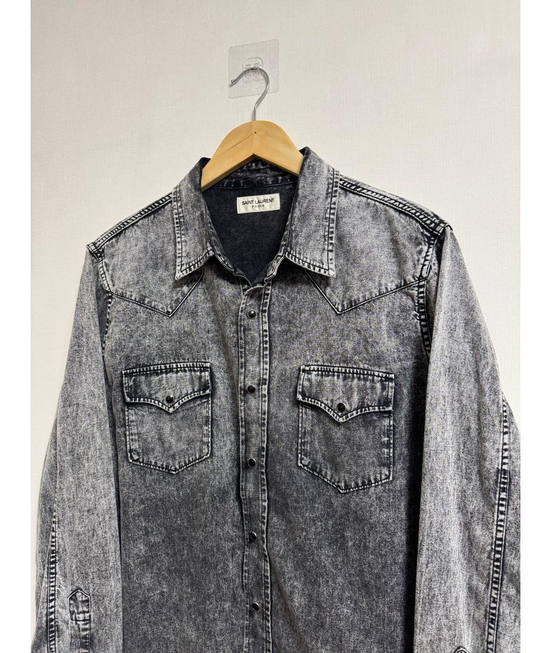 SAINT LAURENT Антрацитовая хлопковая кэжуал рубашка, фото 2