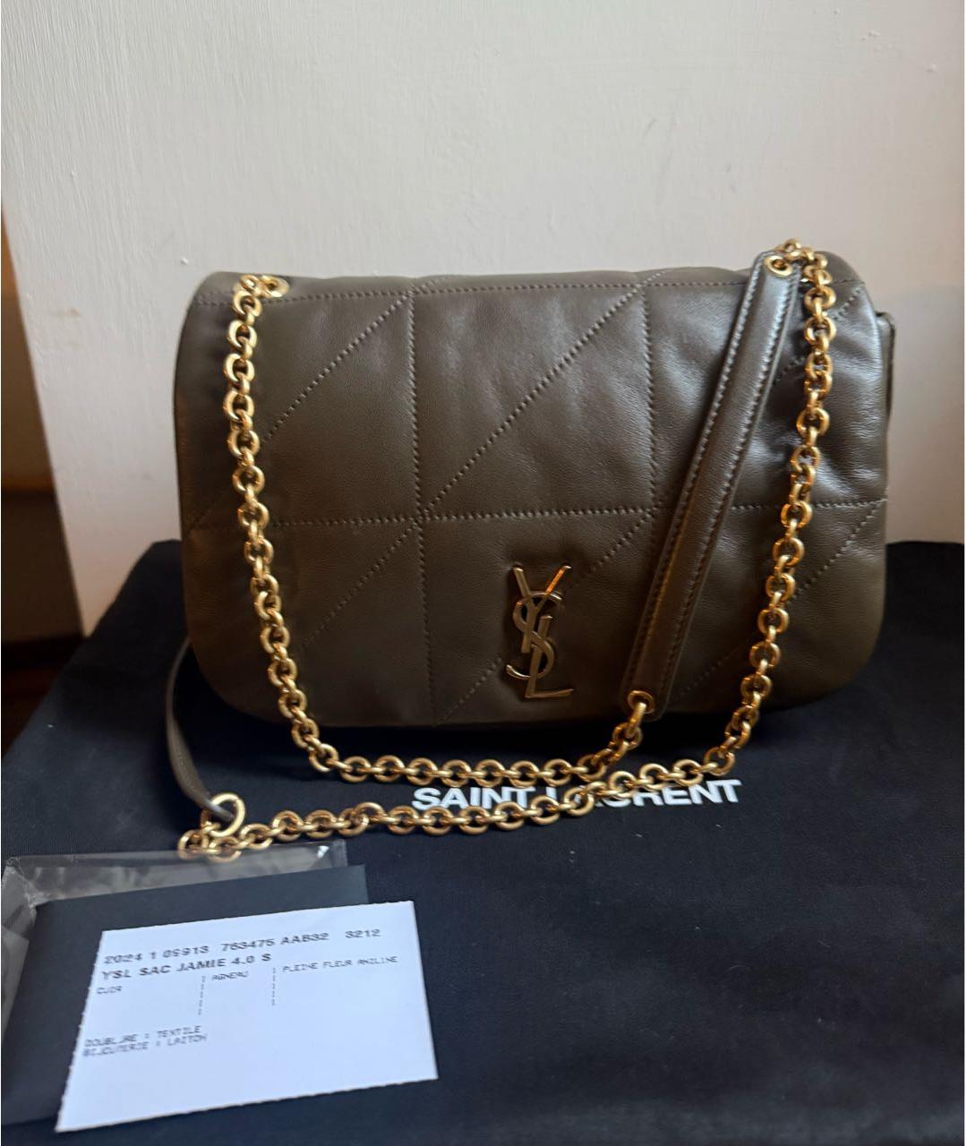 SAINT LAURENT Хаки кожаная сумка через плечо, фото 8