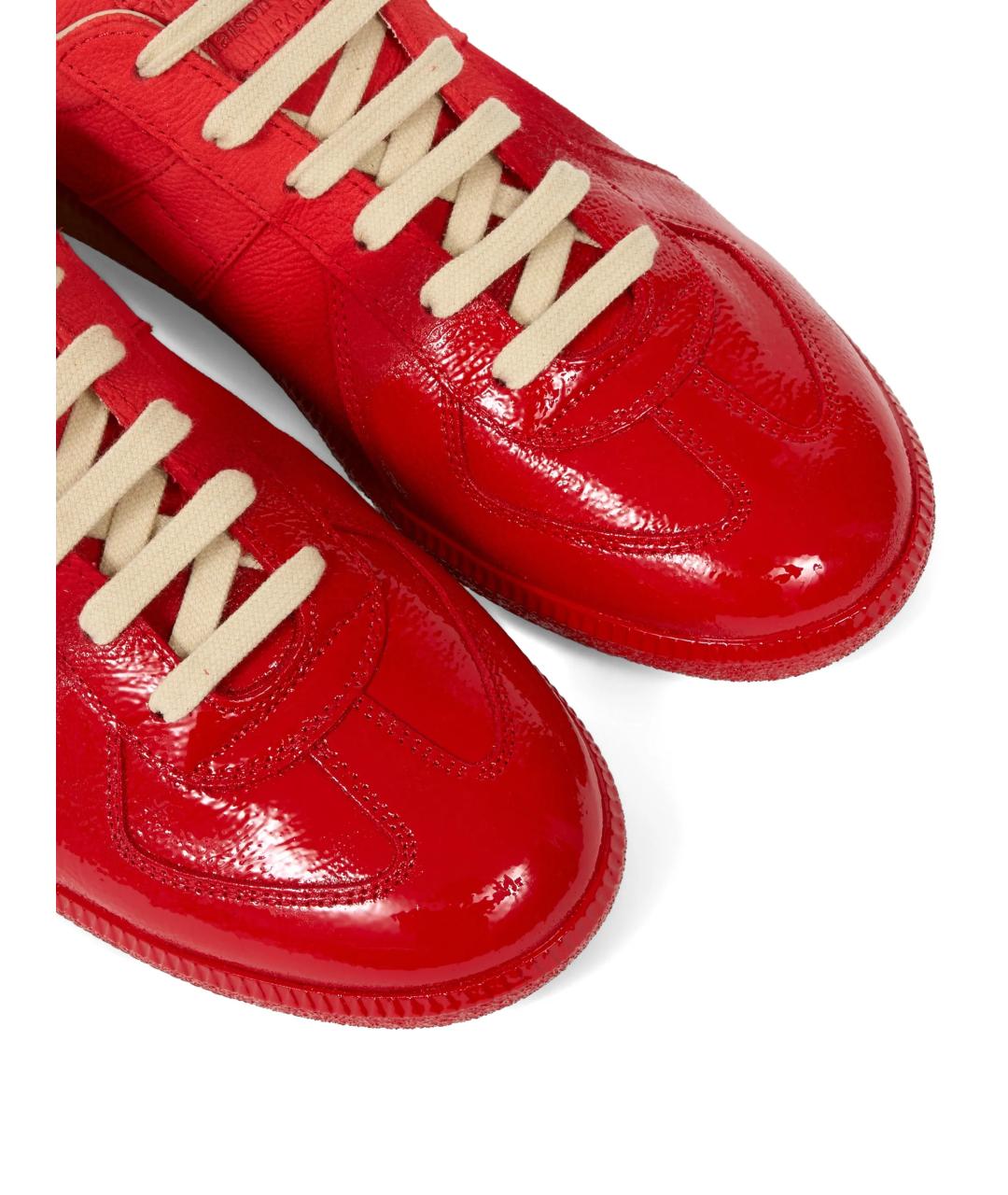 MAISON MARGIELA Красные кожаные низкие кроссовки / кеды, фото 4