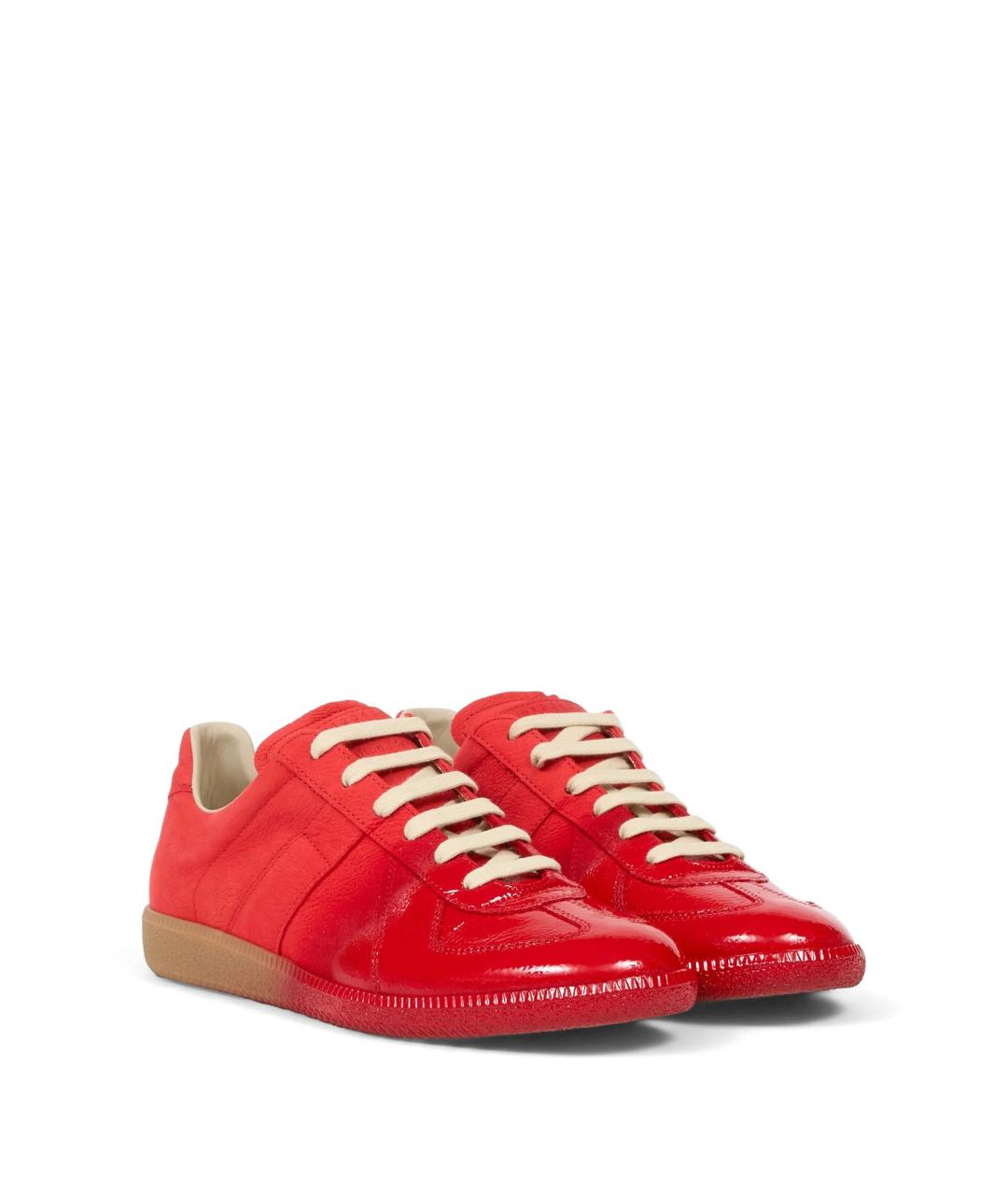 MAISON MARGIELA Красные кожаные низкие кроссовки / кеды, фото 2