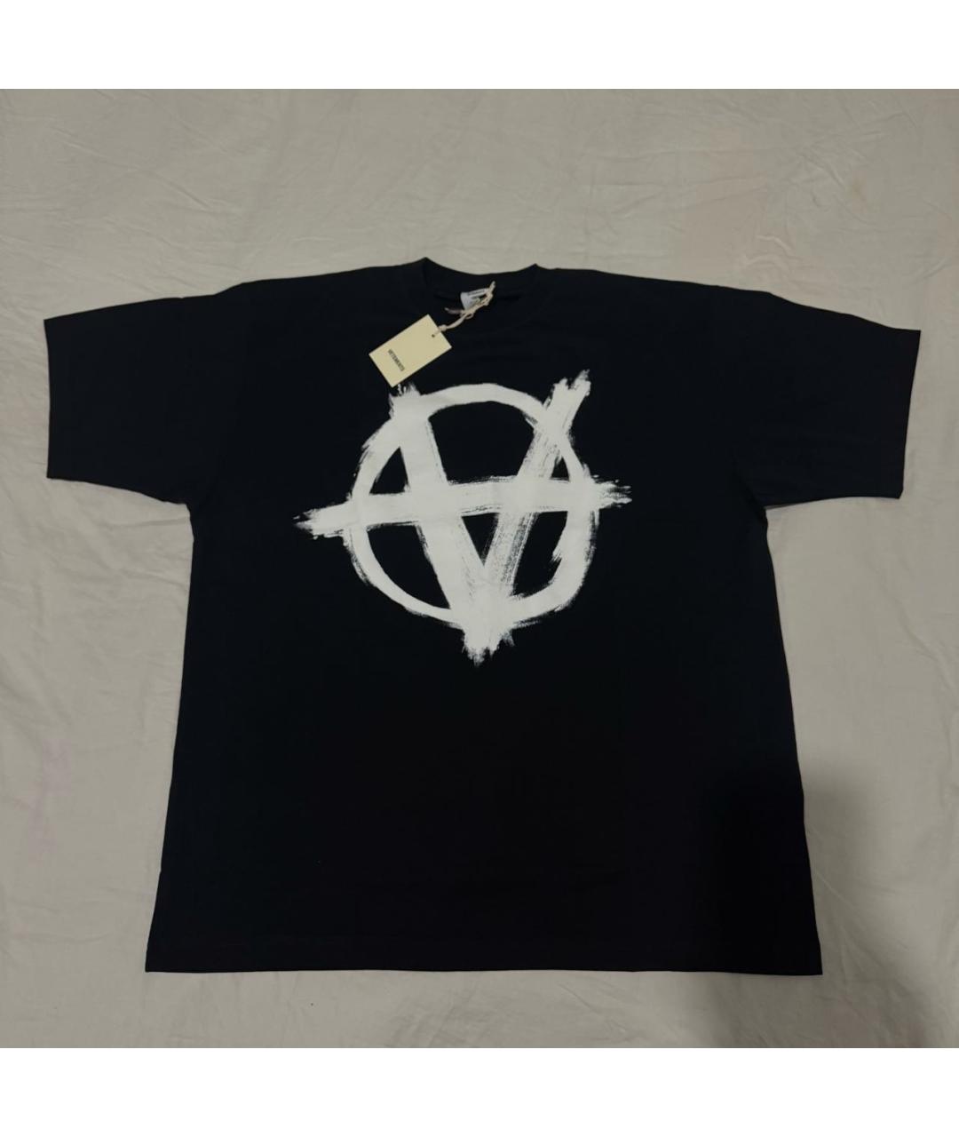 VETEMENTS Черная хлопковая футболка, фото 2