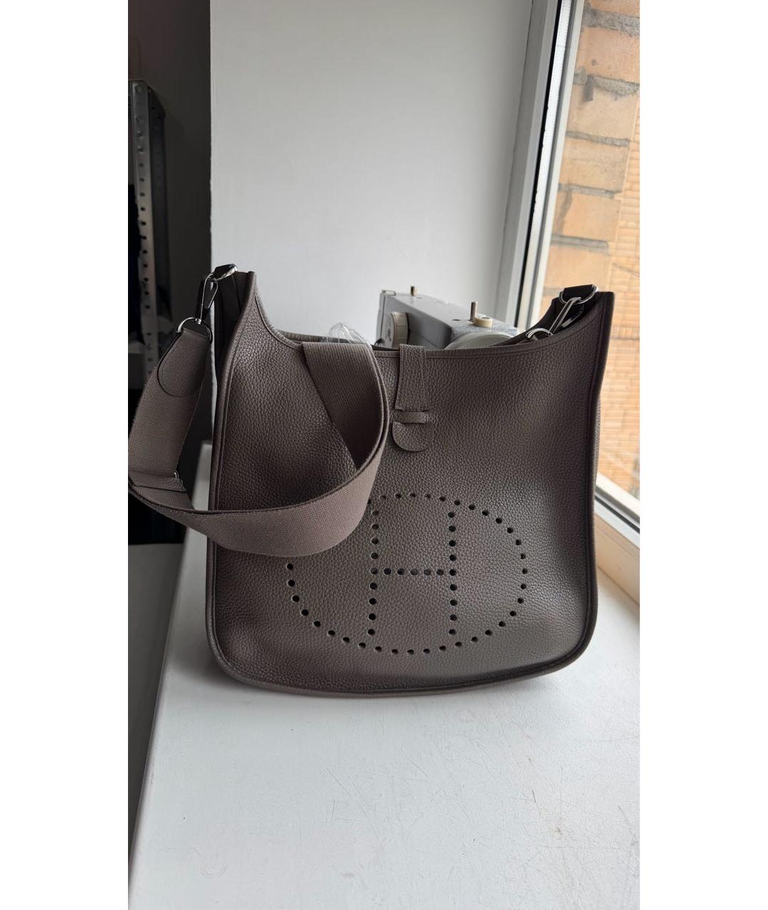 HERMES Серая кожаная сумка через плечо, фото 8