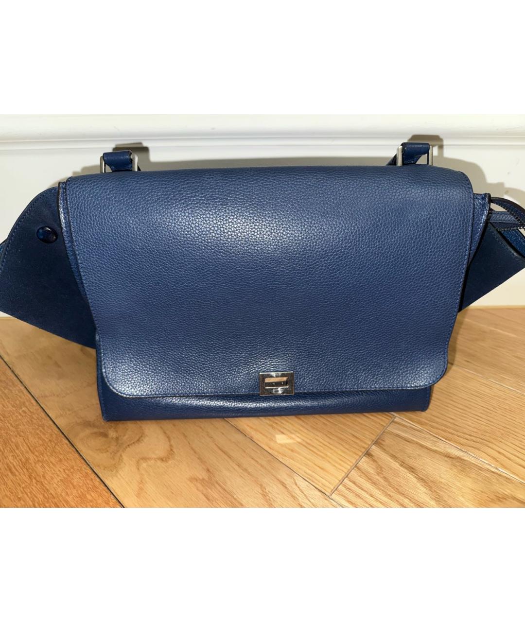 CELINE Темно-синяя кожаная сумка с короткими ручками, фото 5