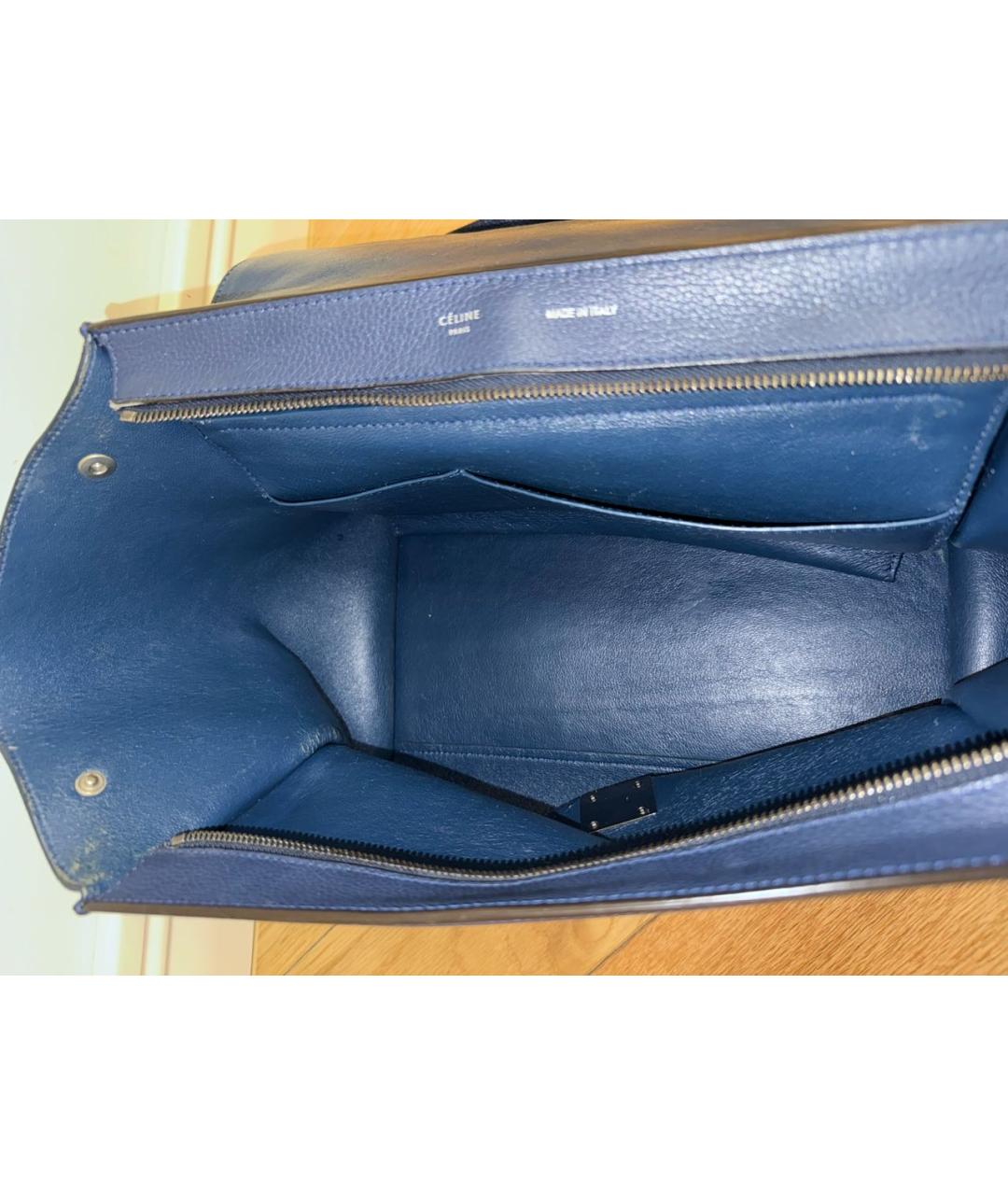 CELINE Темно-синяя кожаная сумка с короткими ручками, фото 2