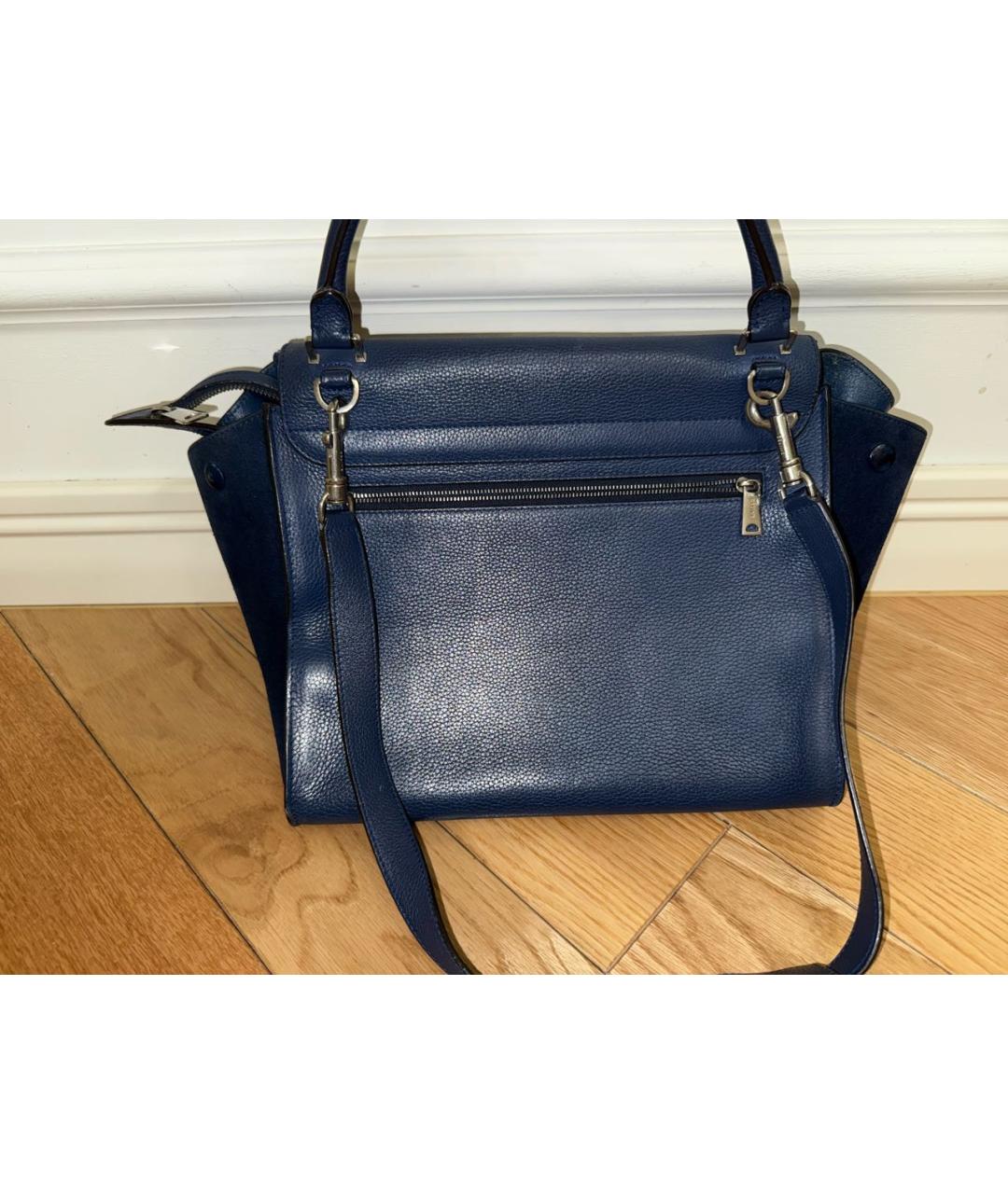 CELINE Темно-синяя кожаная сумка с короткими ручками, фото 3