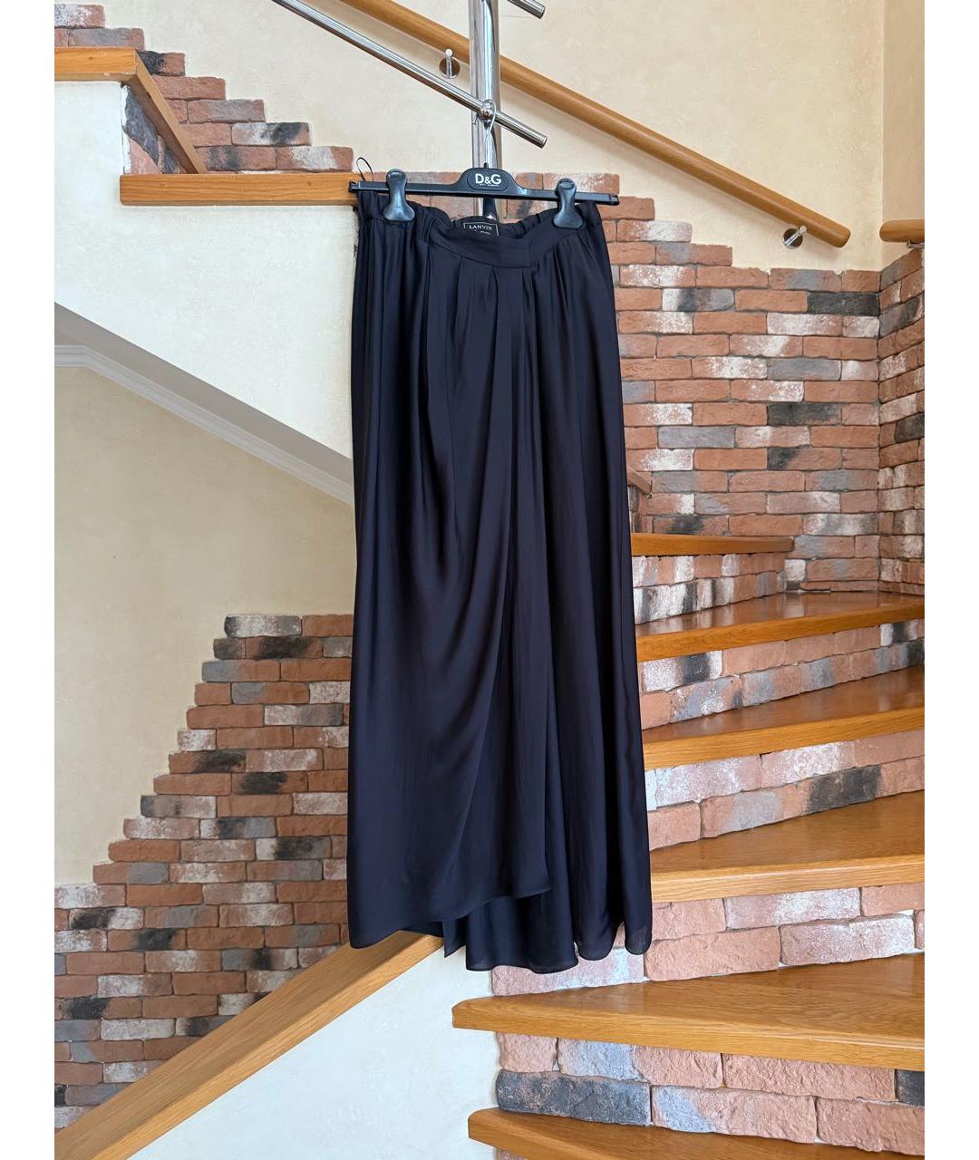LANVIN Темно-синяя шелковая юбка макси, фото 4