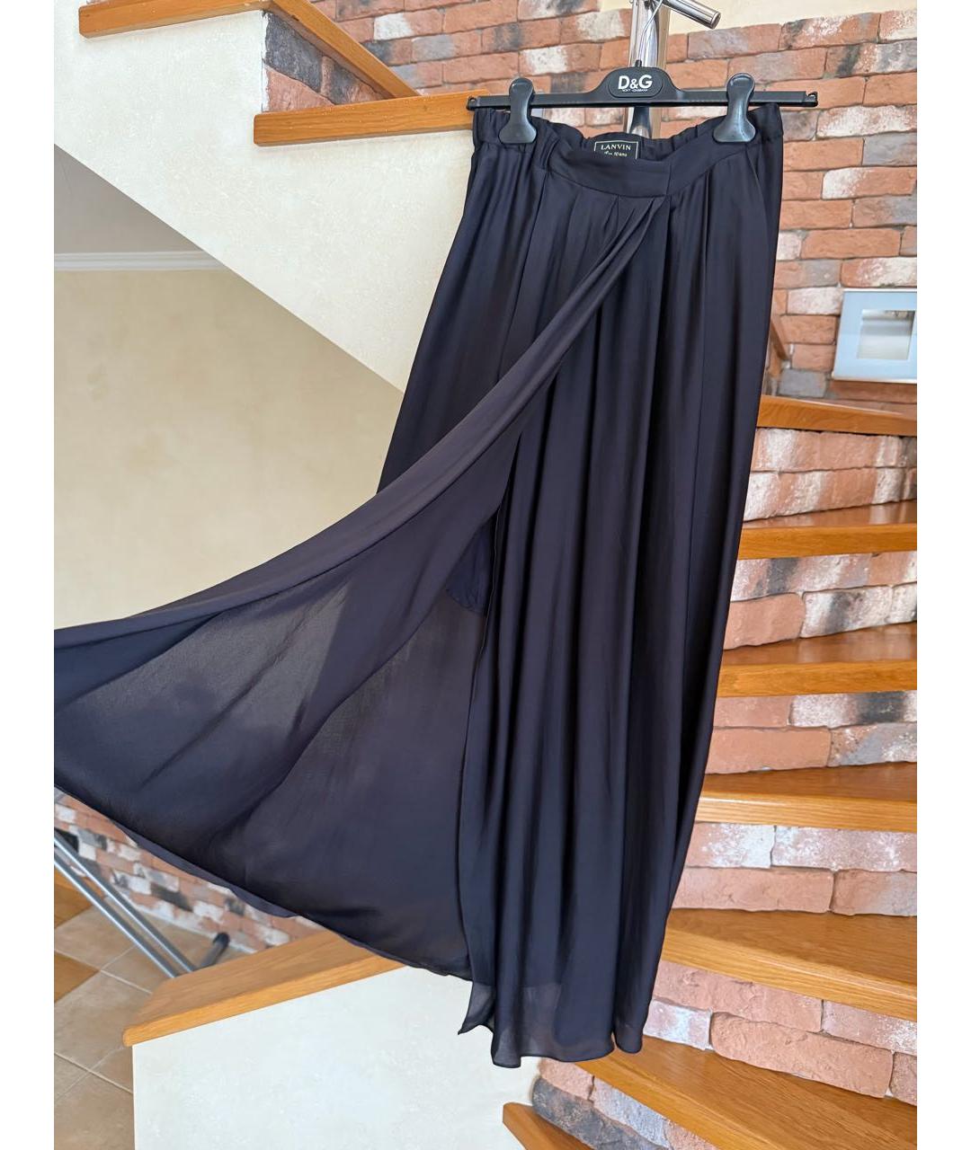 LANVIN Темно-синяя шелковая юбка макси, фото 6