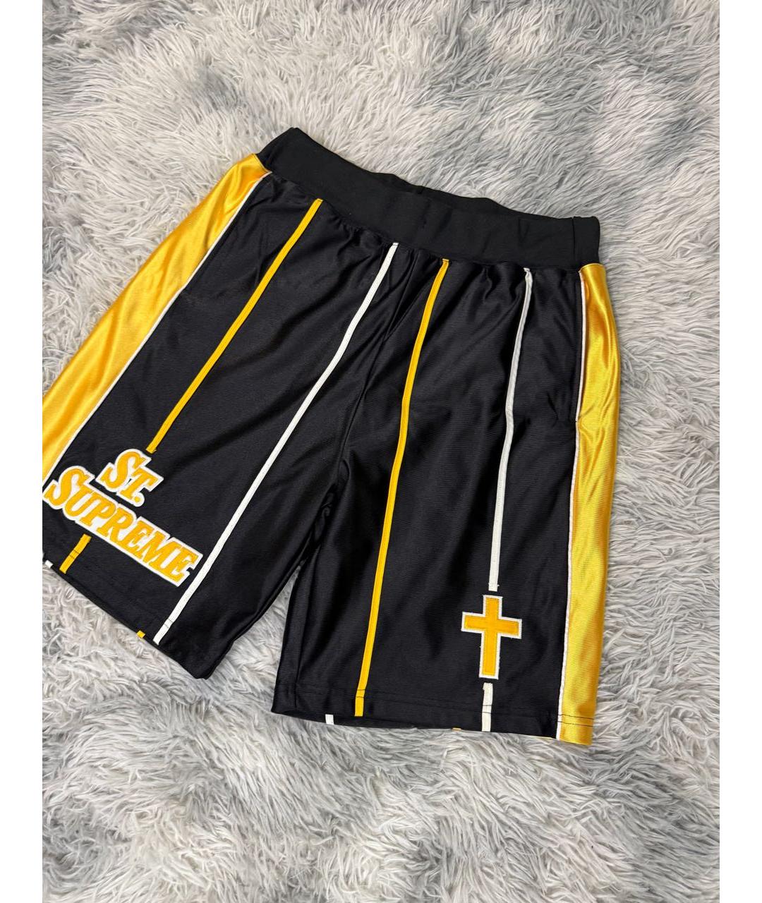 SUPREME Черные синтетические шорты, фото 2