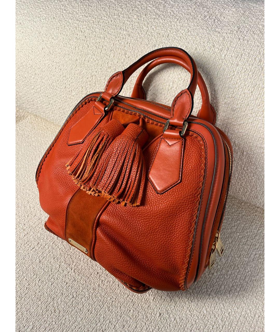 BURBERRY Оранжевая кожаная сумка с короткими ручками, фото 5
