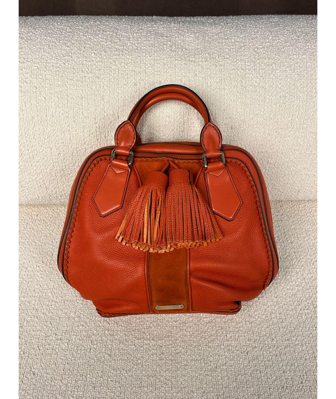 BURBERRY Оранжевая кожаная сумка с короткими ручками, фото 9