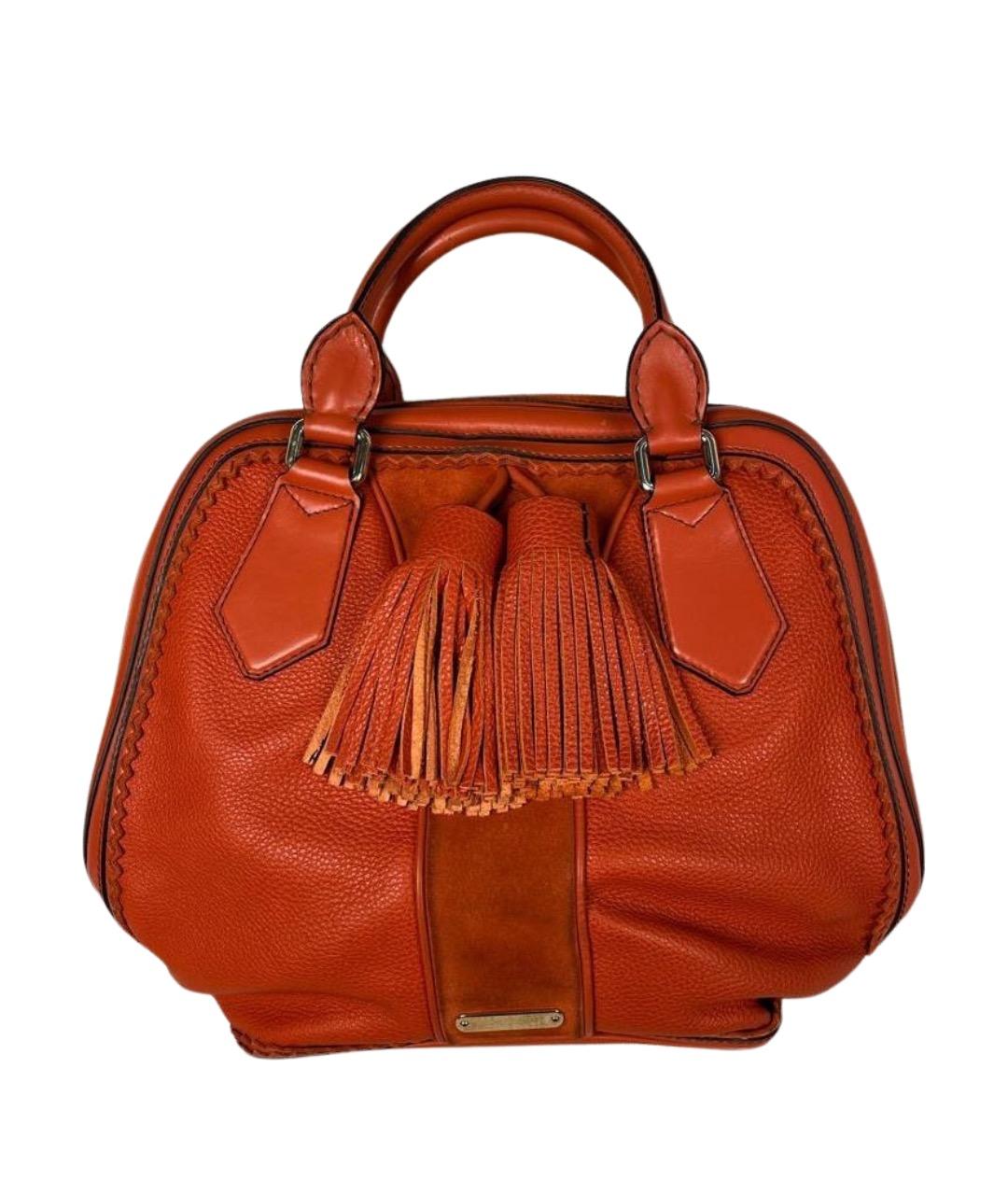 BURBERRY Оранжевая кожаная сумка с короткими ручками, фото 1