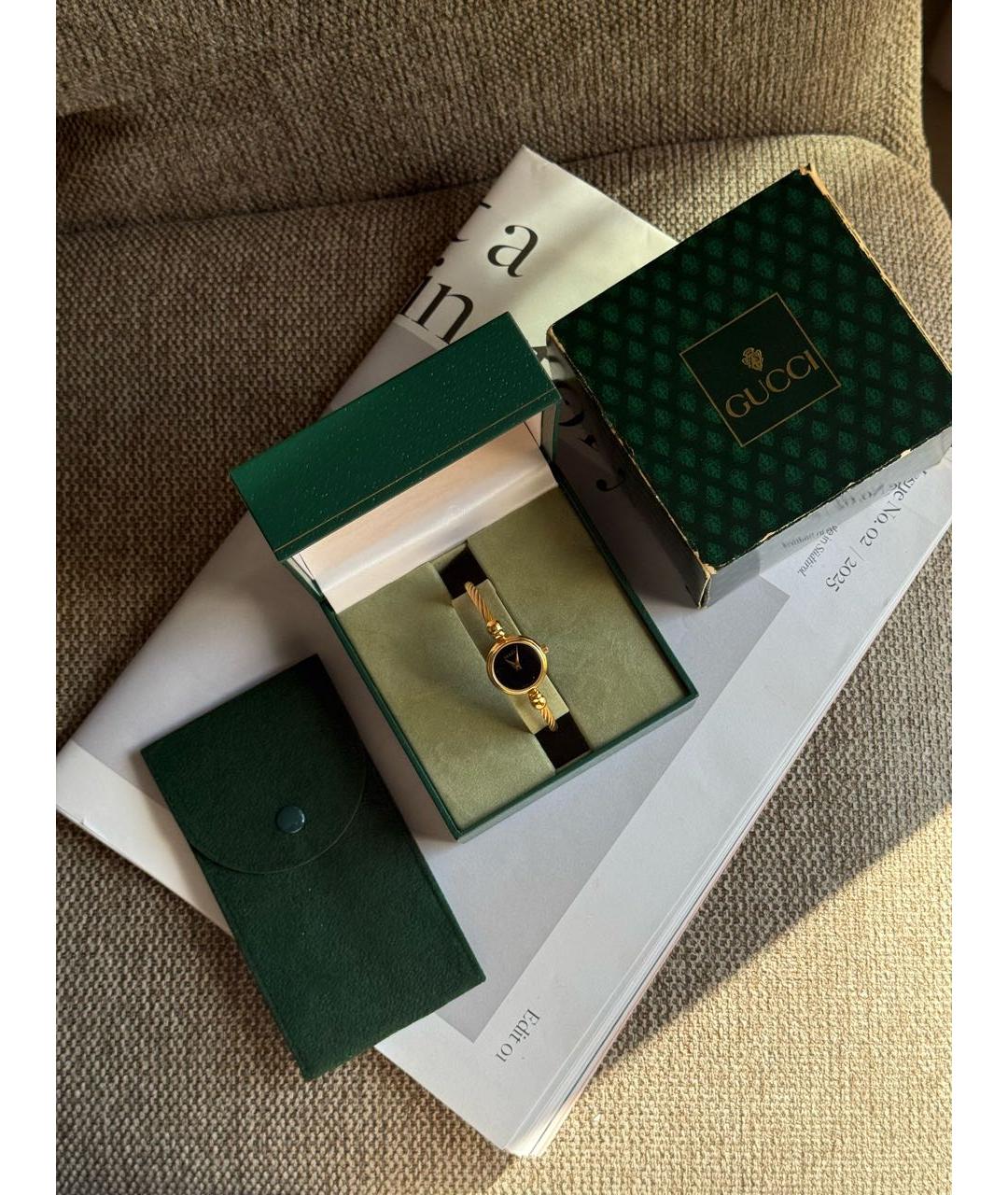 GUCCI Черные позолоченные часы, фото 3