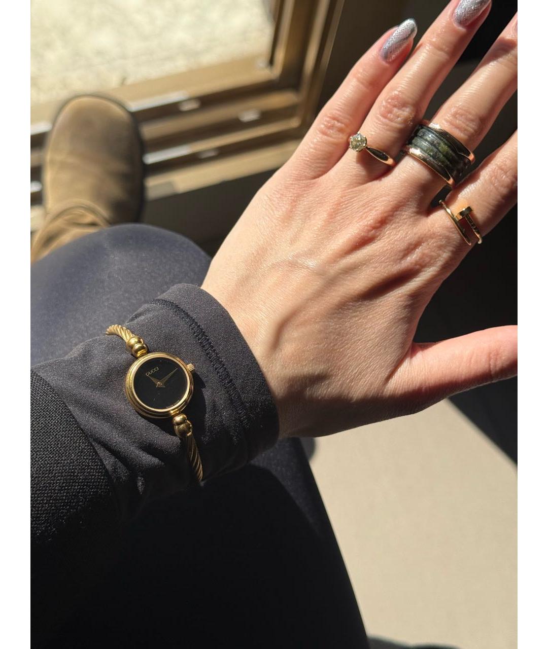 GUCCI Черные позолоченные часы, фото 8
