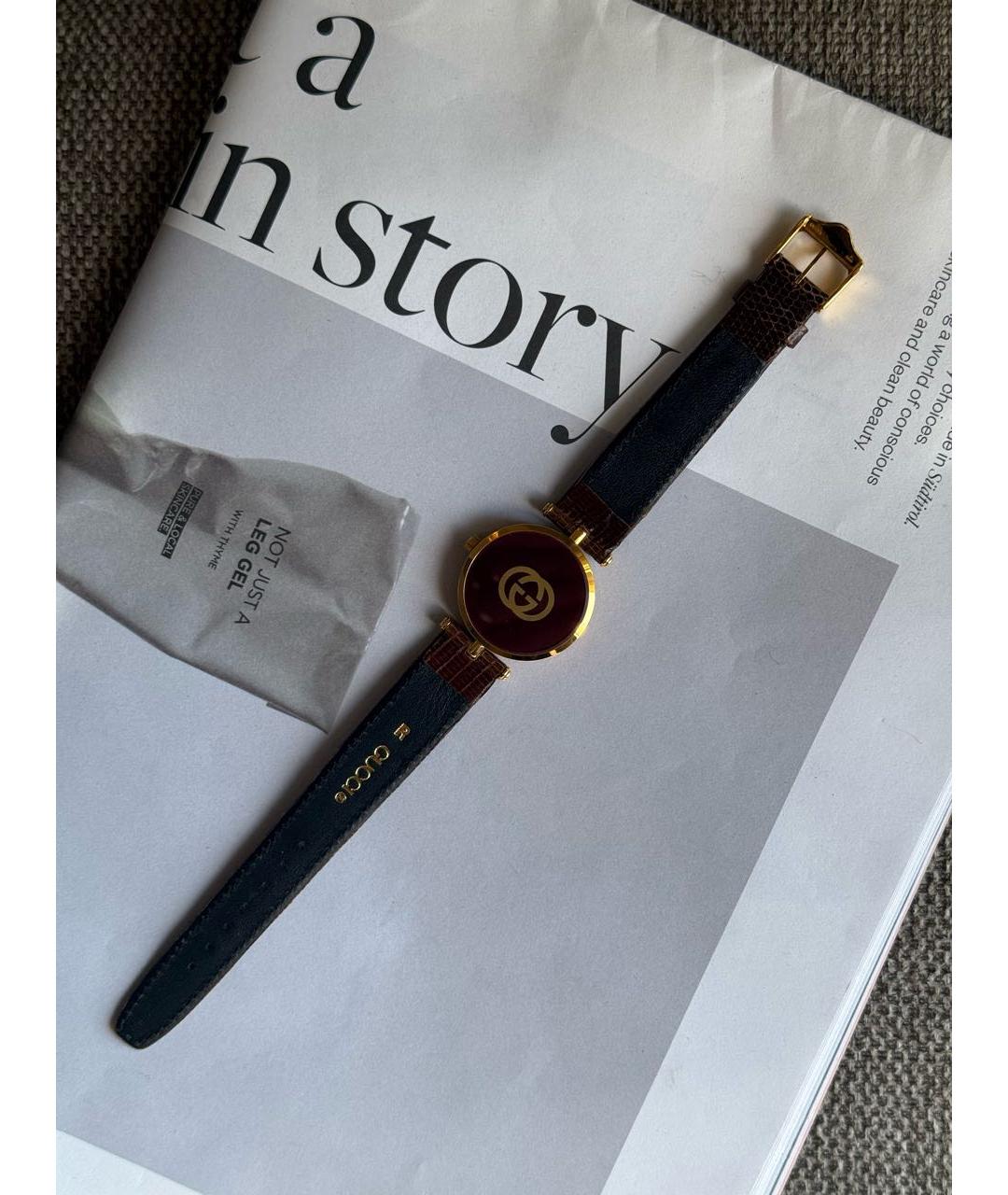 GUCCI Коричневые позолоченные часы, фото 3