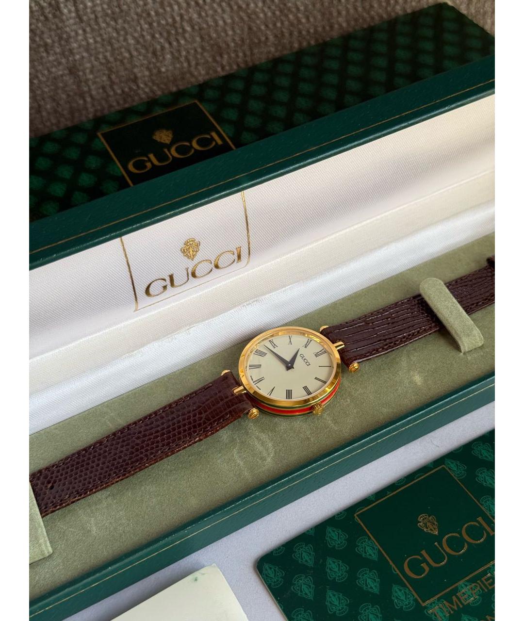 GUCCI Коричневые позолоченные часы, фото 6