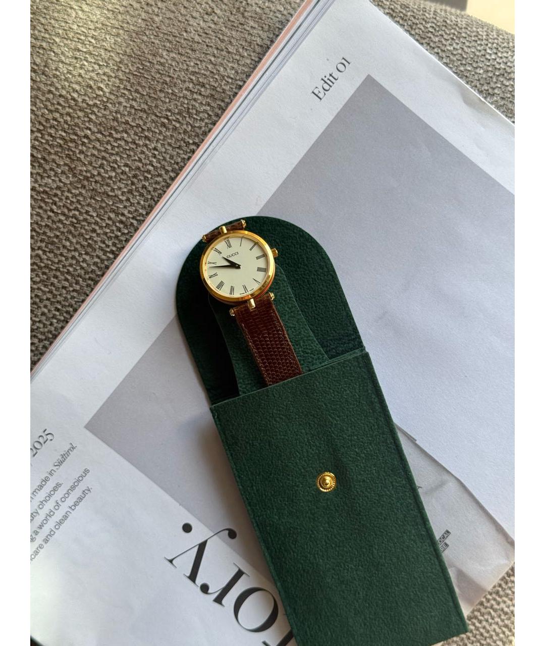 GUCCI Коричневые позолоченные часы, фото 8