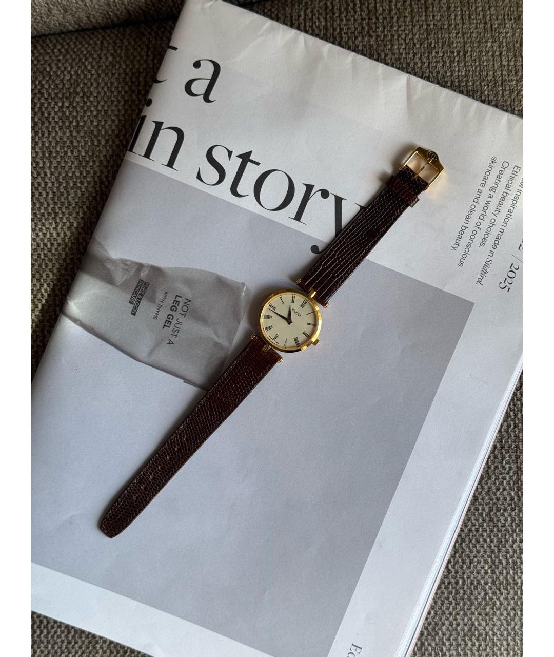 GUCCI Коричневые позолоченные часы, фото 2