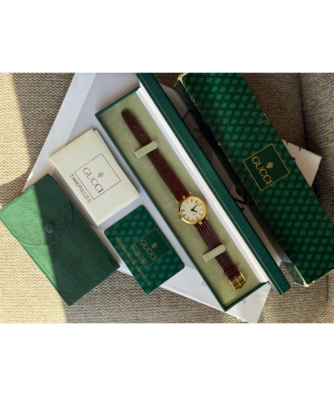 GUCCI Коричневые позолоченные часы, фото 4