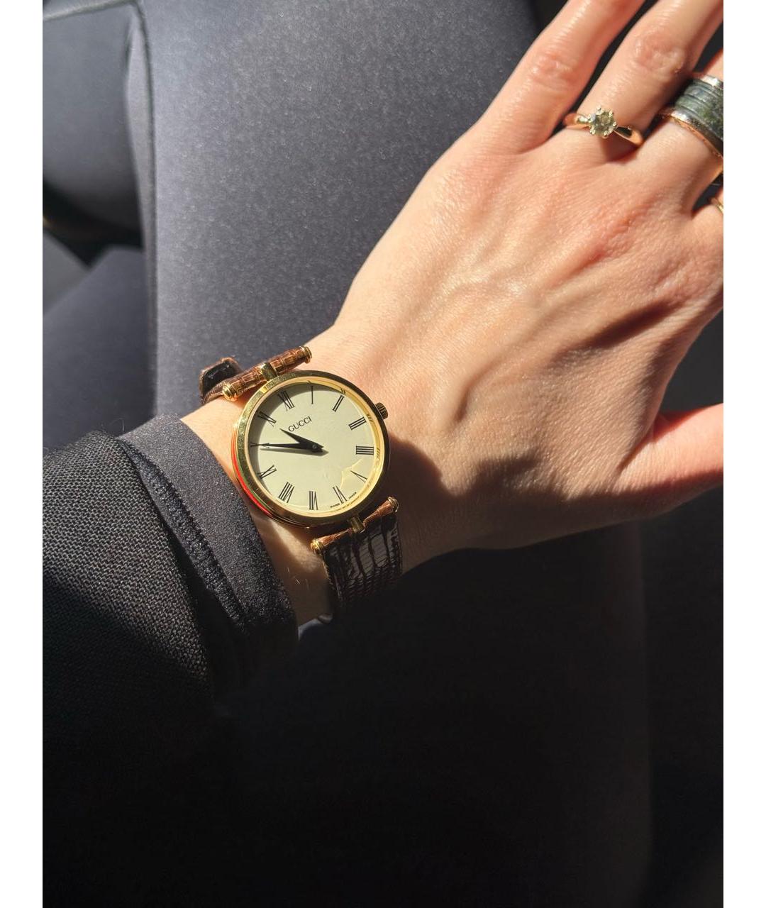 GUCCI Коричневые позолоченные часы, фото 5