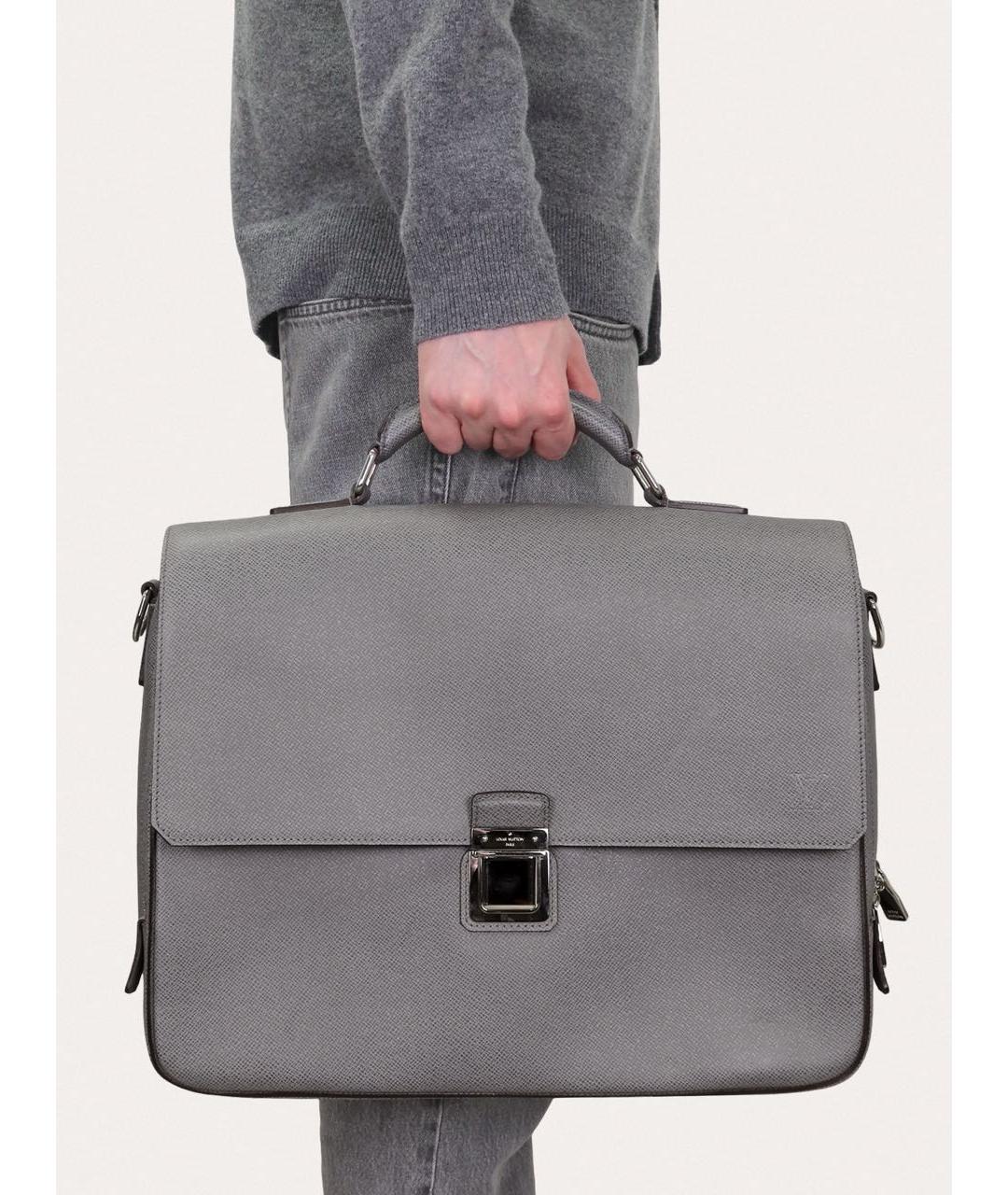 LOUIS VUITTON Серый кожаный портфель, фото 8