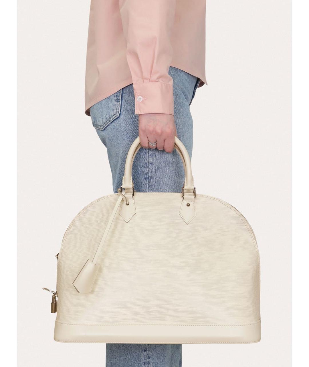 LOUIS VUITTON Белая кожаная сумка с короткими ручками, фото 8