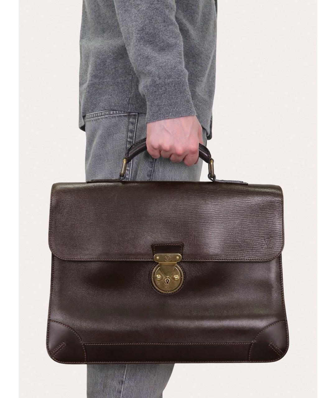 LOUIS VUITTON Коричневый кожаный портфель, фото 8