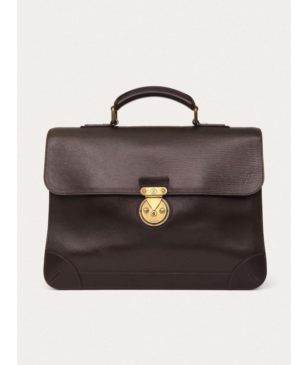 LOUIS VUITTON Коричневый кожаный портфель, фото 9
