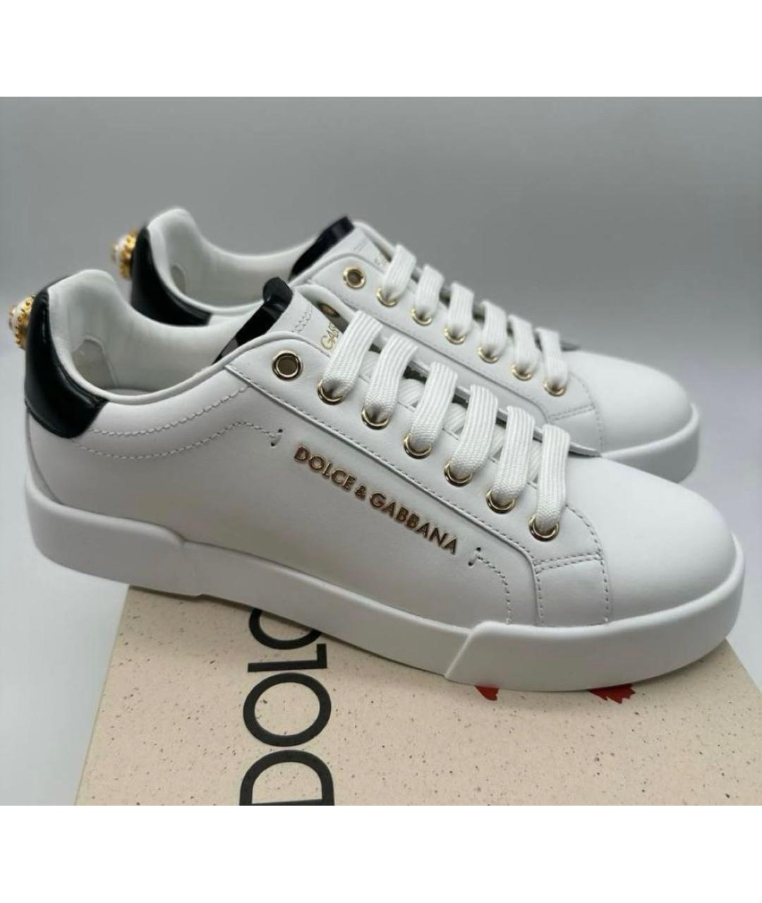 DOLCE&GABBANA Белые кожаные кеды, фото 3