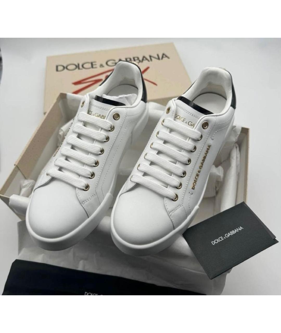 DOLCE&GABBANA Белые кожаные кеды, фото 4