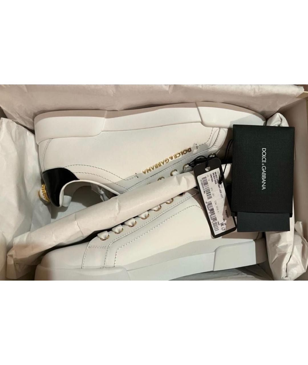 DOLCE&GABBANA Белые кожаные кеды, фото 2