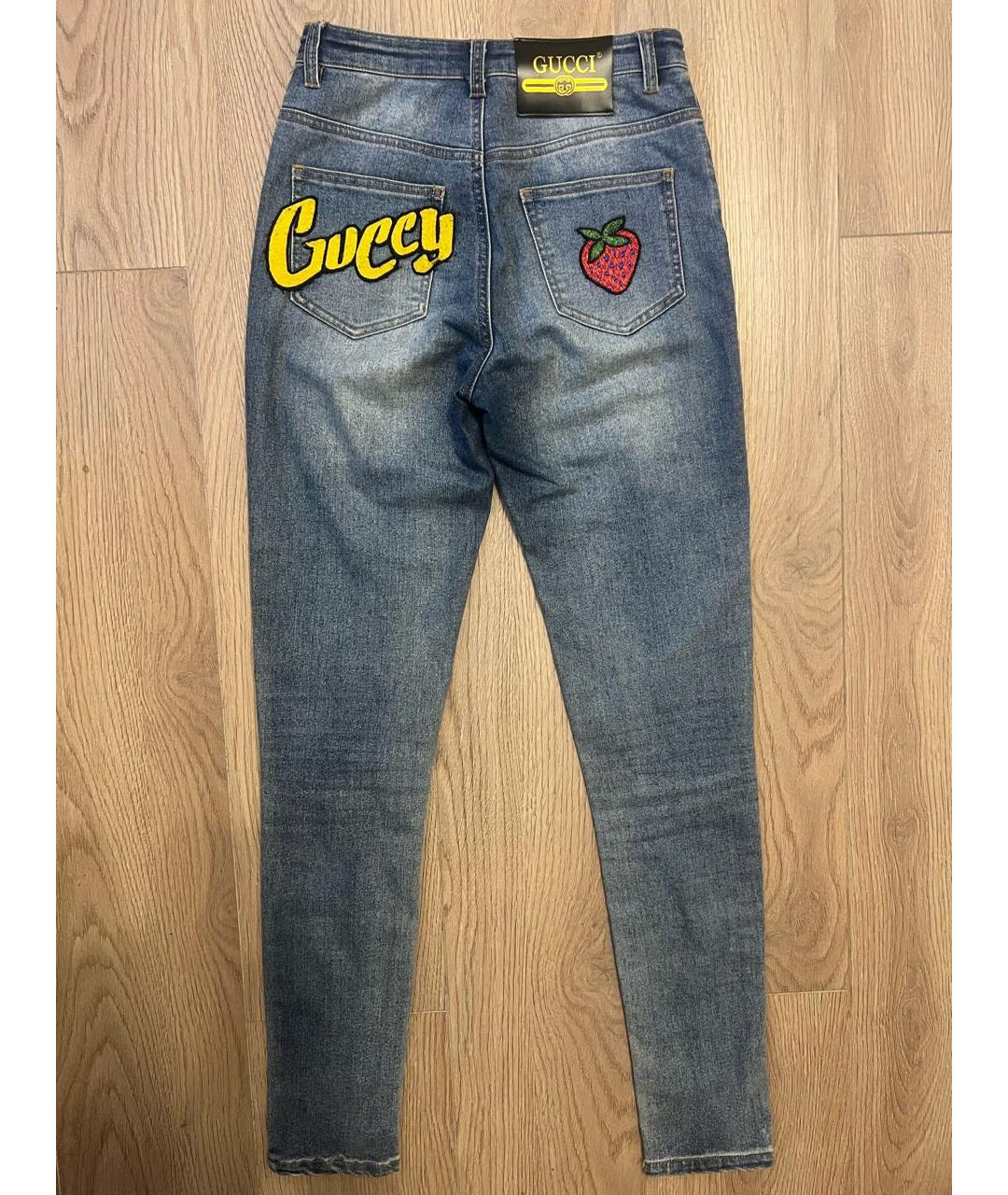 GUCCI Голубые хлопковые джинсы слим, фото 2