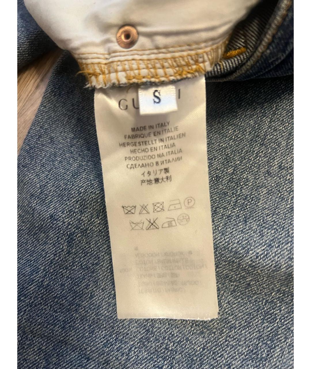 GUCCI Голубые хлопковые джинсы слим, фото 3