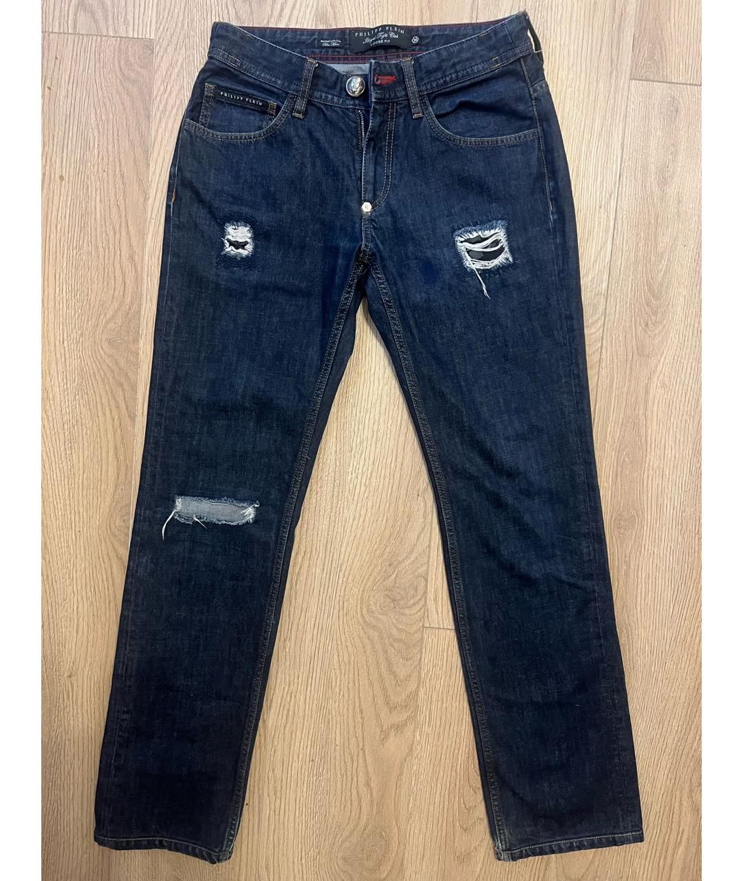PHILIPP PLEIN Темно-синие хлопковые прямые джинсы, фото 7