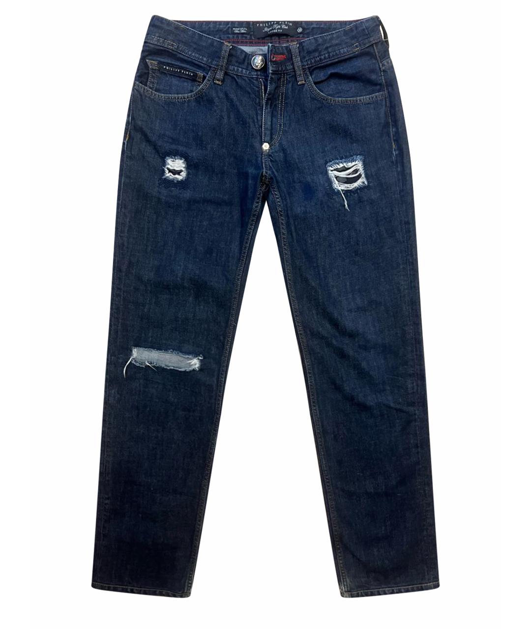 PHILIPP PLEIN Темно-синие хлопковые прямые джинсы, фото 1
