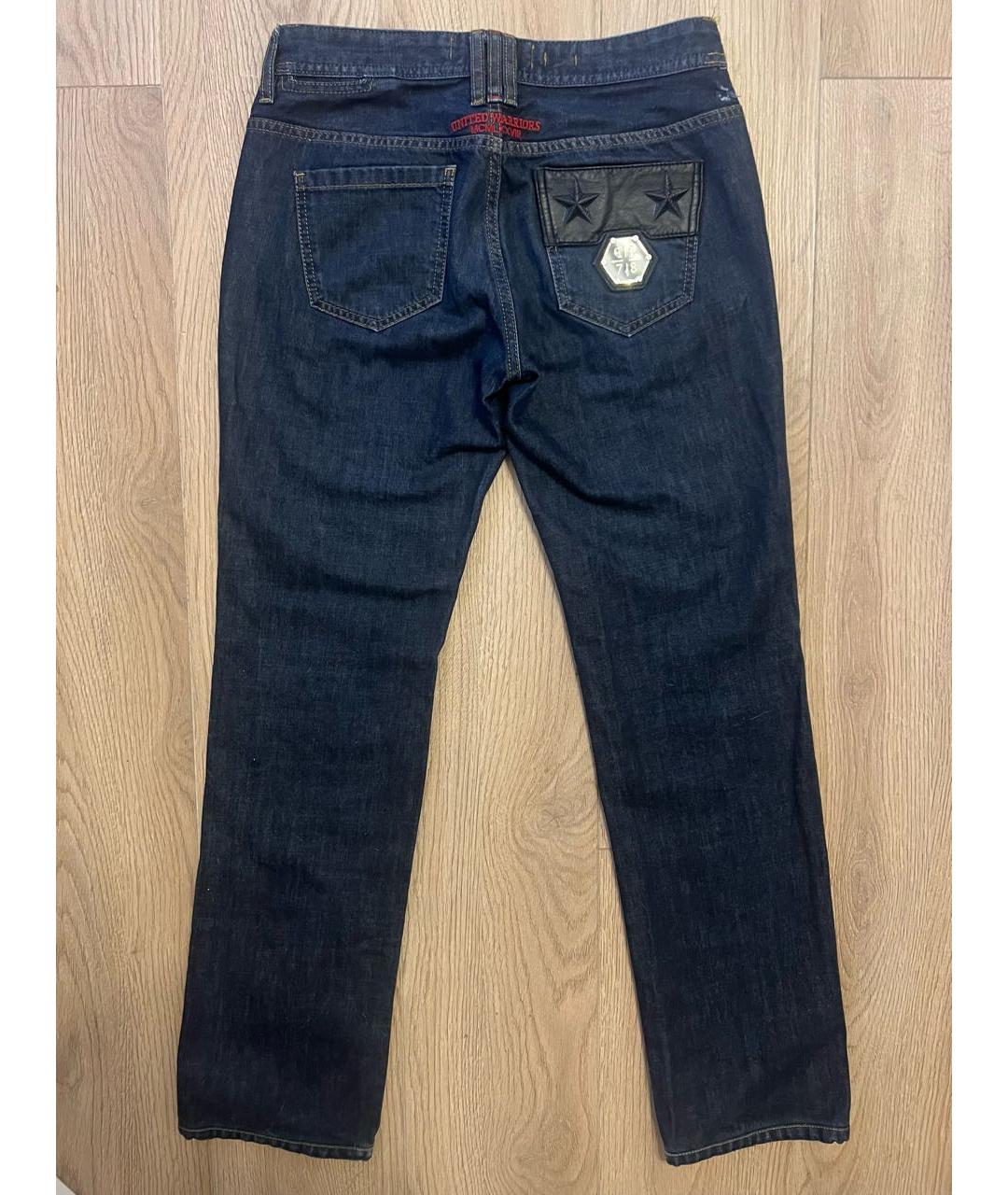 PHILIPP PLEIN Темно-синие хлопковые прямые джинсы, фото 2