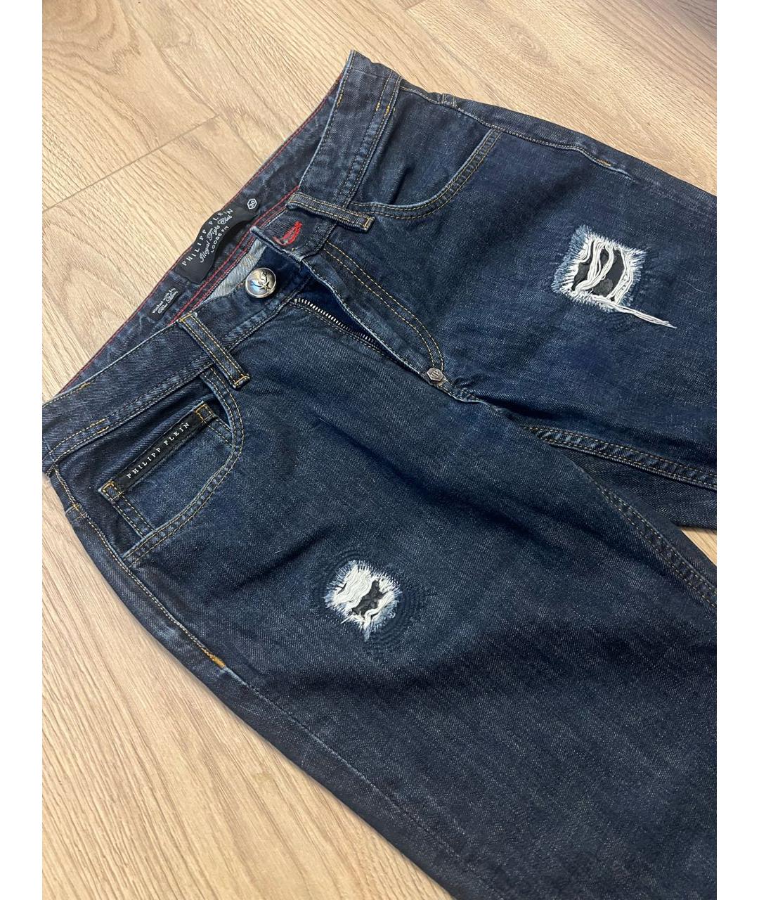 PHILIPP PLEIN Темно-синие хлопковые прямые джинсы, фото 6