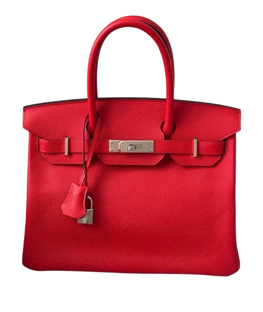 HERMES Красная кожаная сумка с короткими ручками, фото 1