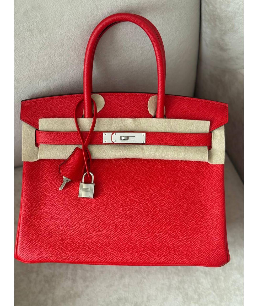 HERMES Красная кожаная сумка с короткими ручками, фото 3