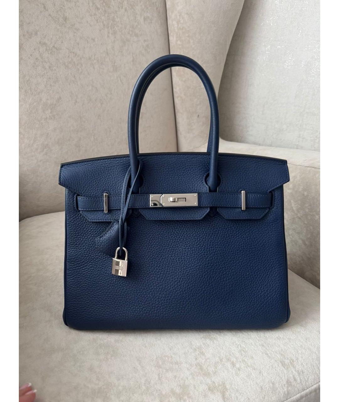 HERMES Синяя кожаная сумка с короткими ручками, фото 9