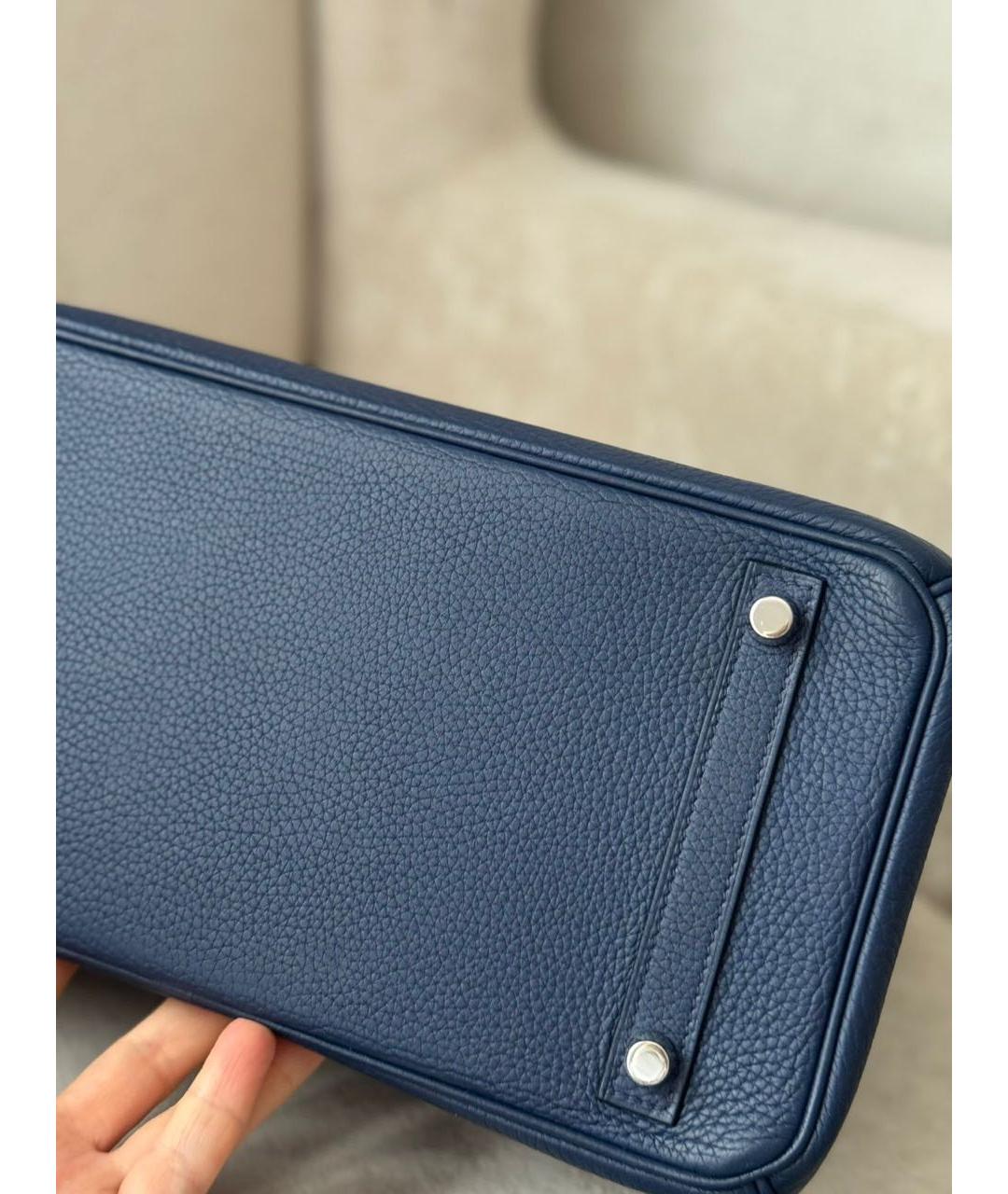 HERMES Синяя кожаная сумка с короткими ручками, фото 3