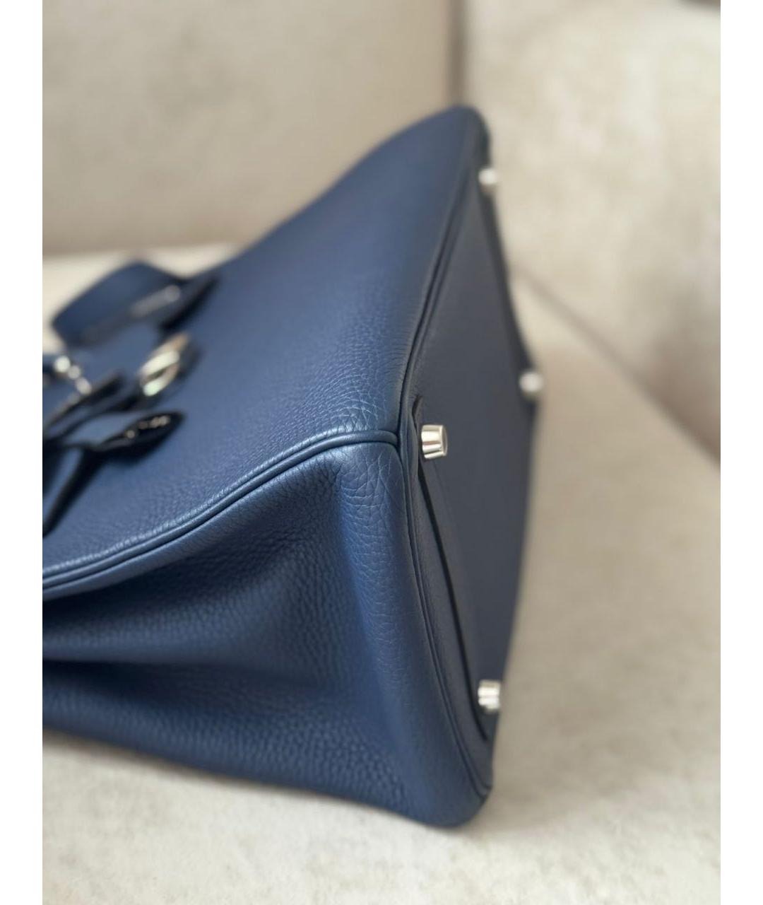HERMES Синяя кожаная сумка с короткими ручками, фото 5