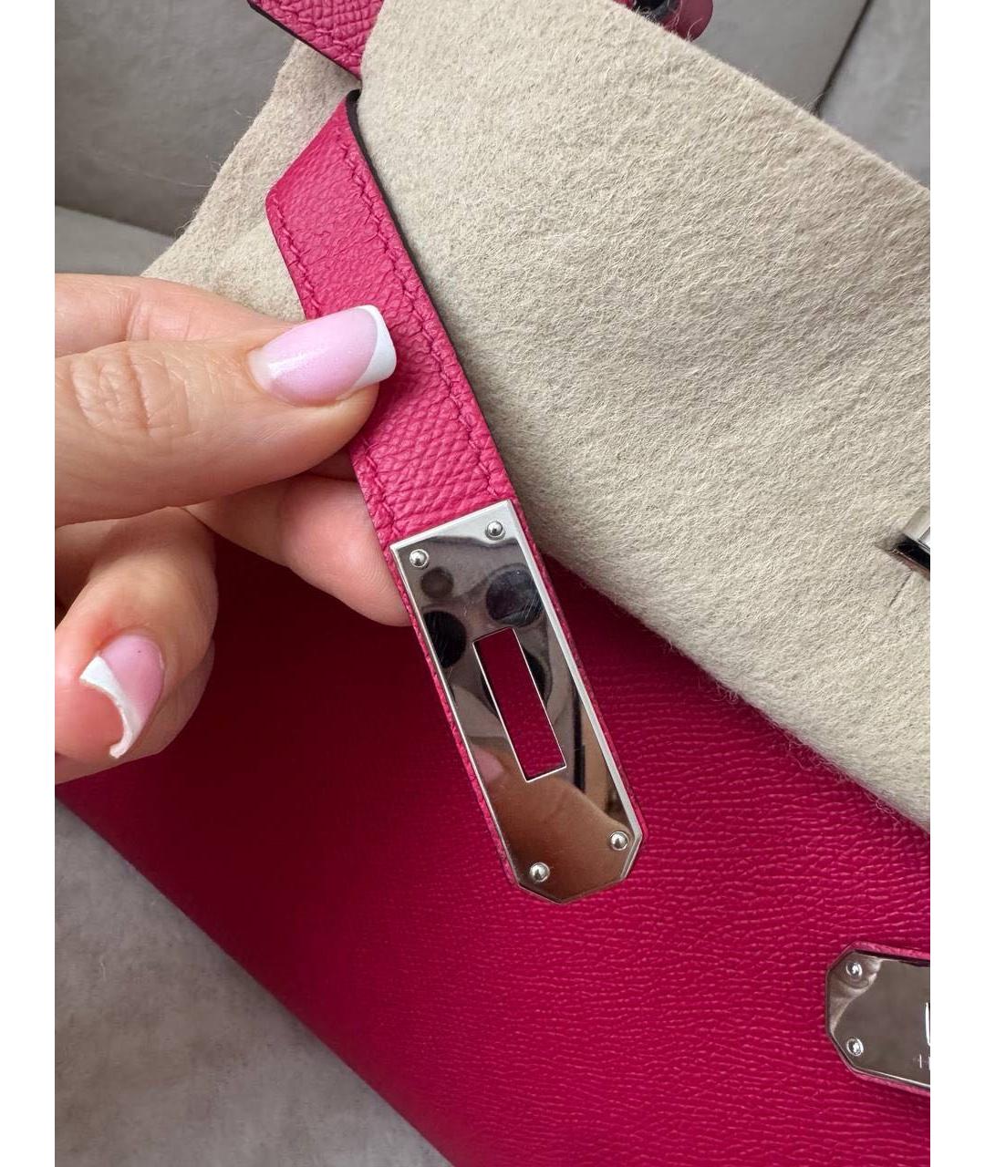 HERMES Розовая кожаная сумка с короткими ручками, фото 3