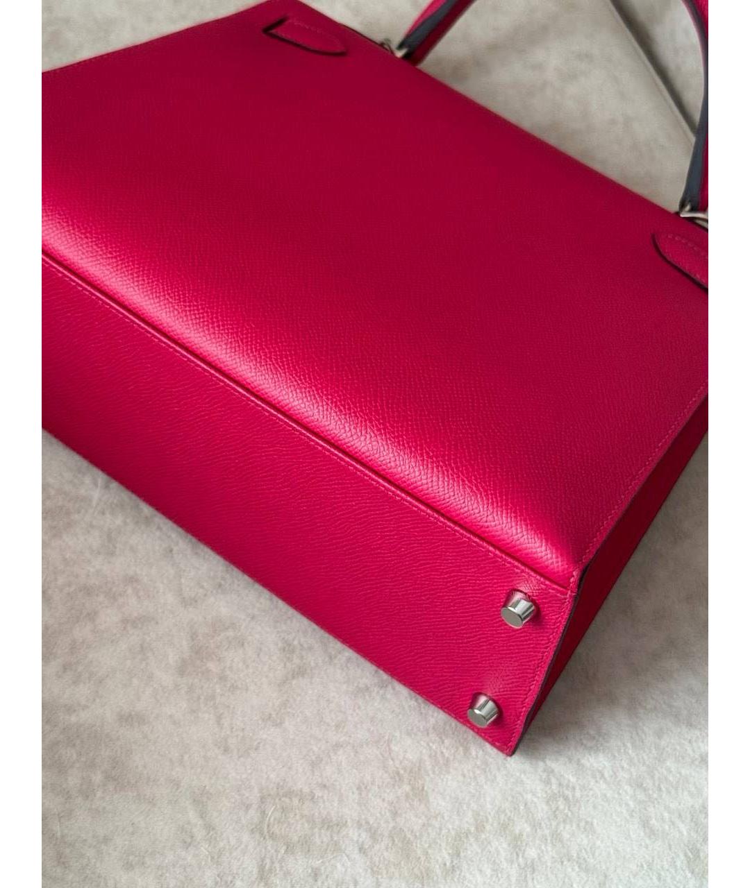 HERMES Розовая кожаная сумка с короткими ручками, фото 5